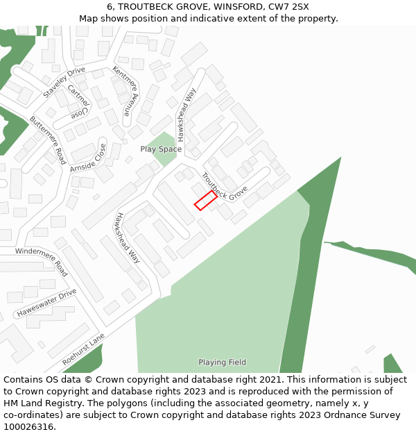 6, TROUTBECK GROVE, WINSFORD, CW7 2SX: Location map and indicative extent of plot