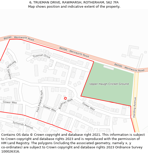 6, TRUEMAN DRIVE, RAWMARSH, ROTHERHAM, S62 7FA: Location map and indicative extent of plot