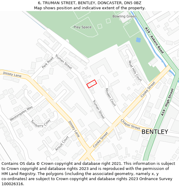 6, TRUMAN STREET, BENTLEY, DONCASTER, DN5 0BZ: Location map and indicative extent of plot