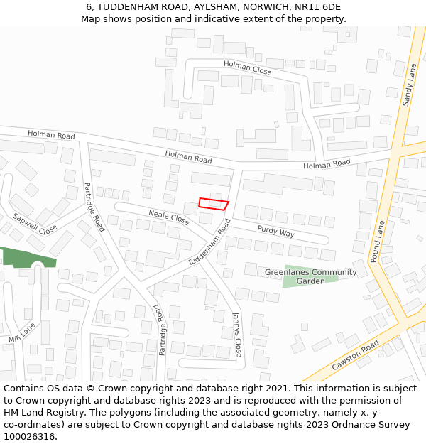 6, TUDDENHAM ROAD, AYLSHAM, NORWICH, NR11 6DE: Location map and indicative extent of plot