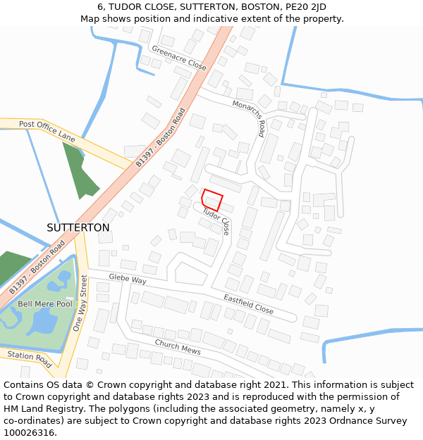 6, TUDOR CLOSE, SUTTERTON, BOSTON, PE20 2JD: Location map and indicative extent of plot