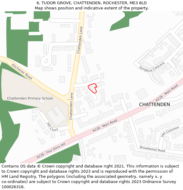 6, TUDOR GROVE, CHATTENDEN, ROCHESTER, ME3 8LD: Location map and indicative extent of plot