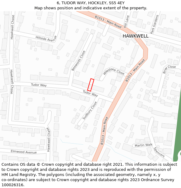 6, TUDOR WAY, HOCKLEY, SS5 4EY: Location map and indicative extent of plot