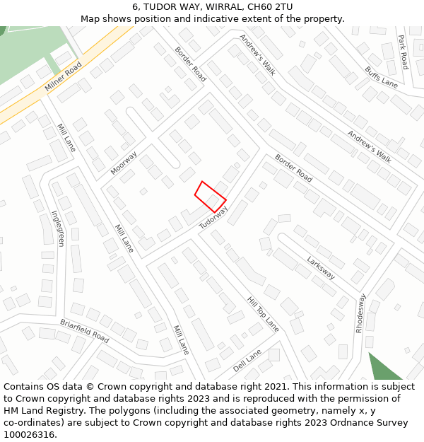 6, TUDOR WAY, WIRRAL, CH60 2TU: Location map and indicative extent of plot