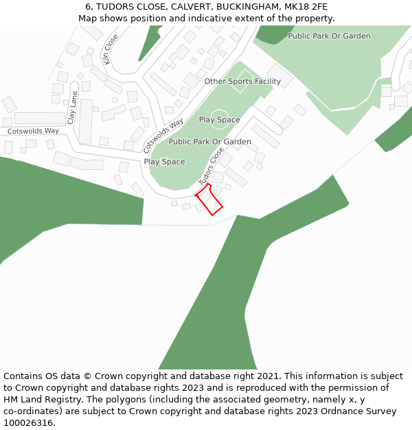 6, TUDORS CLOSE, CALVERT, BUCKINGHAM, MK18 2FE: Location map and indicative extent of plot