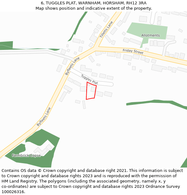 6, TUGGLES PLAT, WARNHAM, HORSHAM, RH12 3RA: Location map and indicative extent of plot