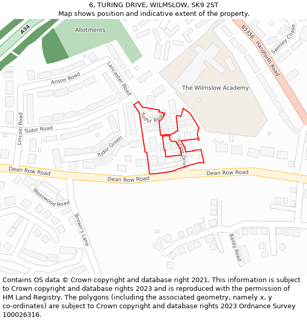 6, TURING DRIVE, WILMSLOW, SK9 2ST: Location map and indicative extent of plot