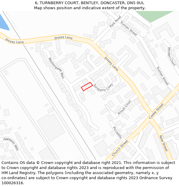 6, TURNBERRY COURT, BENTLEY, DONCASTER, DN5 0UL: Location map and indicative extent of plot