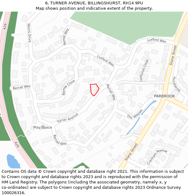 6, TURNER AVENUE, BILLINGSHURST, RH14 9PU: Location map and indicative extent of plot