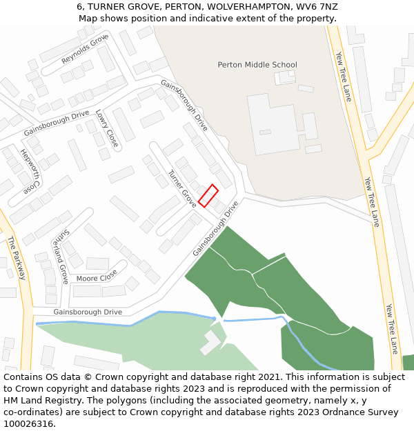 6, TURNER GROVE, PERTON, WOLVERHAMPTON, WV6 7NZ: Location map and indicative extent of plot