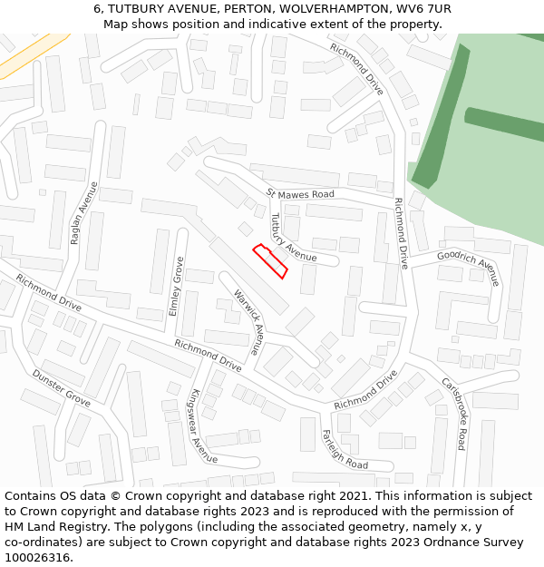 6, TUTBURY AVENUE, PERTON, WOLVERHAMPTON, WV6 7UR: Location map and indicative extent of plot