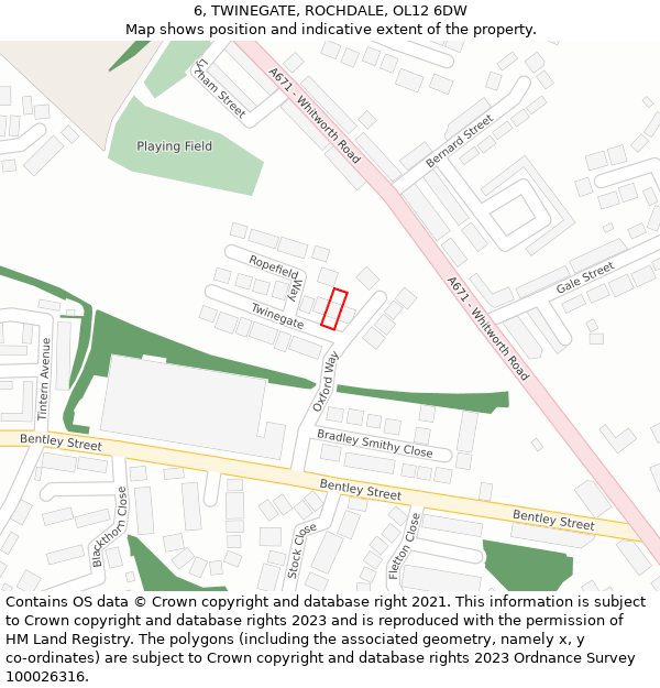 6, TWINEGATE, ROCHDALE, OL12 6DW: Location map and indicative extent of plot