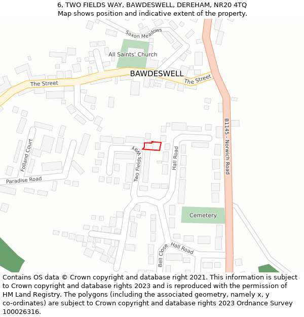 6, TWO FIELDS WAY, BAWDESWELL, DEREHAM, NR20 4TQ: Location map and indicative extent of plot