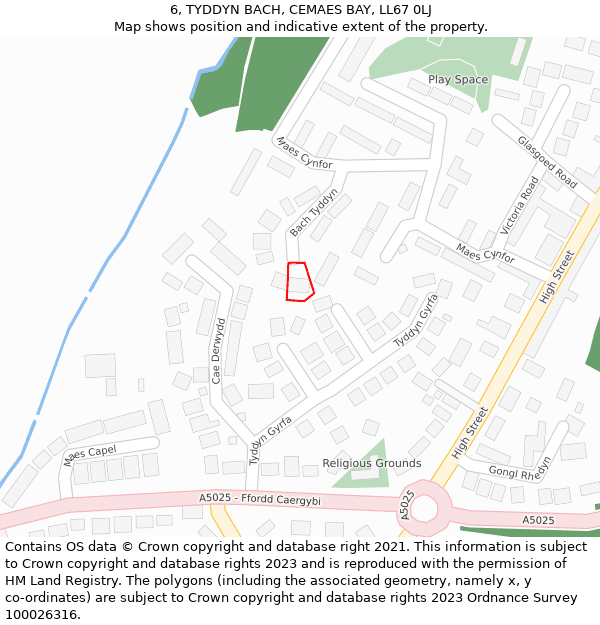 6, TYDDYN BACH, CEMAES BAY, LL67 0LJ: Location map and indicative extent of plot