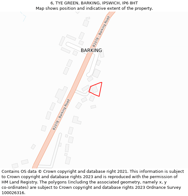 6, TYE GREEN, BARKING, IPSWICH, IP6 8HT: Location map and indicative extent of plot