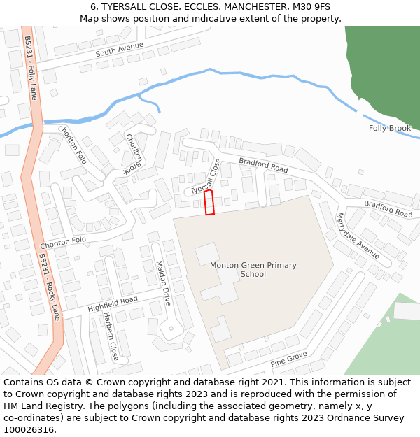 6, TYERSALL CLOSE, ECCLES, MANCHESTER, M30 9FS: Location map and indicative extent of plot