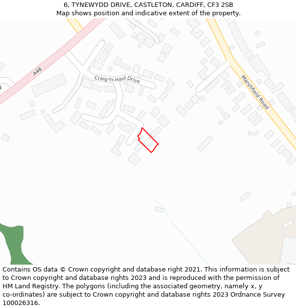 6, TYNEWYDD DRIVE, CASTLETON, CARDIFF, CF3 2SB: Location map and indicative extent of plot