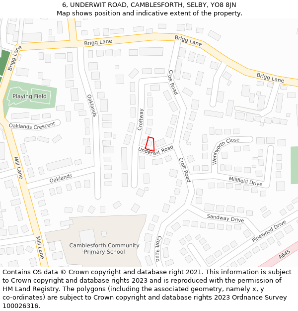 6, UNDERWIT ROAD, CAMBLESFORTH, SELBY, YO8 8JN: Location map and indicative extent of plot