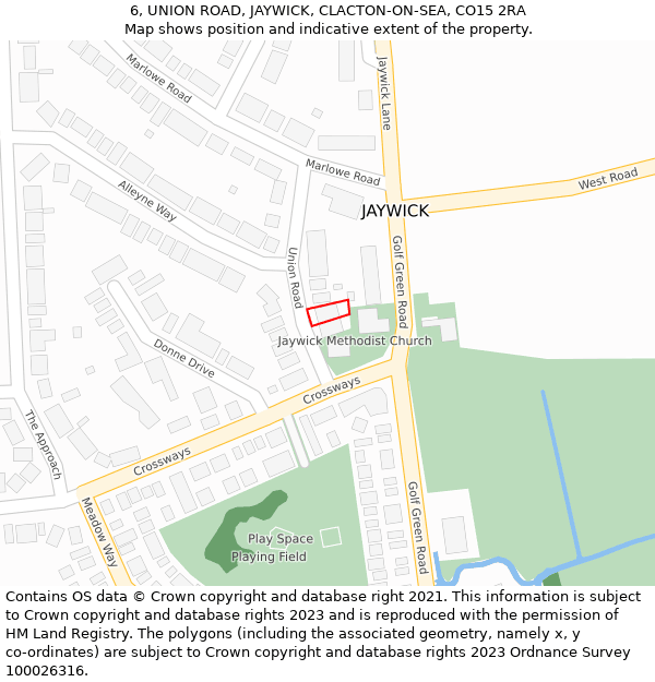 6, UNION ROAD, JAYWICK, CLACTON-ON-SEA, CO15 2RA: Location map and indicative extent of plot