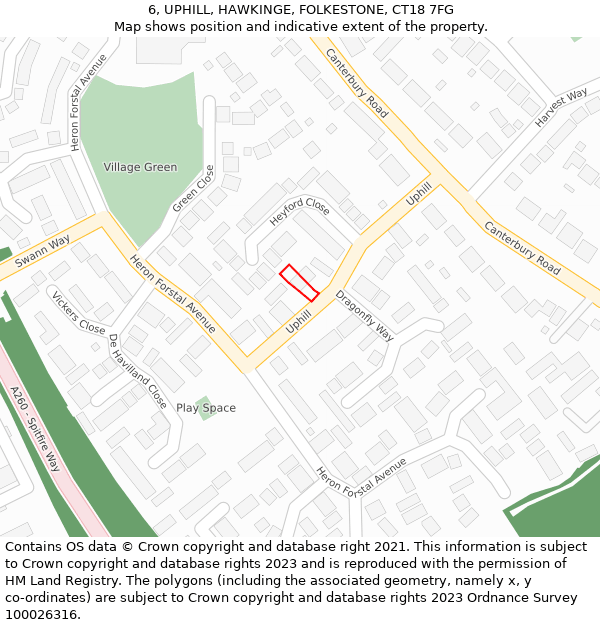 6, UPHILL, HAWKINGE, FOLKESTONE, CT18 7FG: Location map and indicative extent of plot