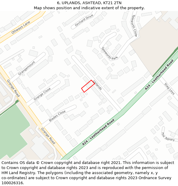 6, UPLANDS, ASHTEAD, KT21 2TN: Location map and indicative extent of plot