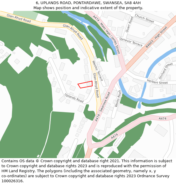 6, UPLANDS ROAD, PONTARDAWE, SWANSEA, SA8 4AH: Location map and indicative extent of plot