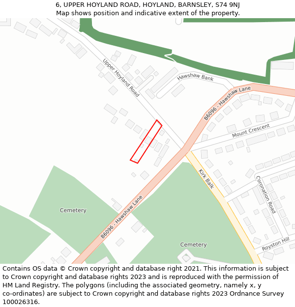 6, UPPER HOYLAND ROAD, HOYLAND, BARNSLEY, S74 9NJ: Location map and indicative extent of plot