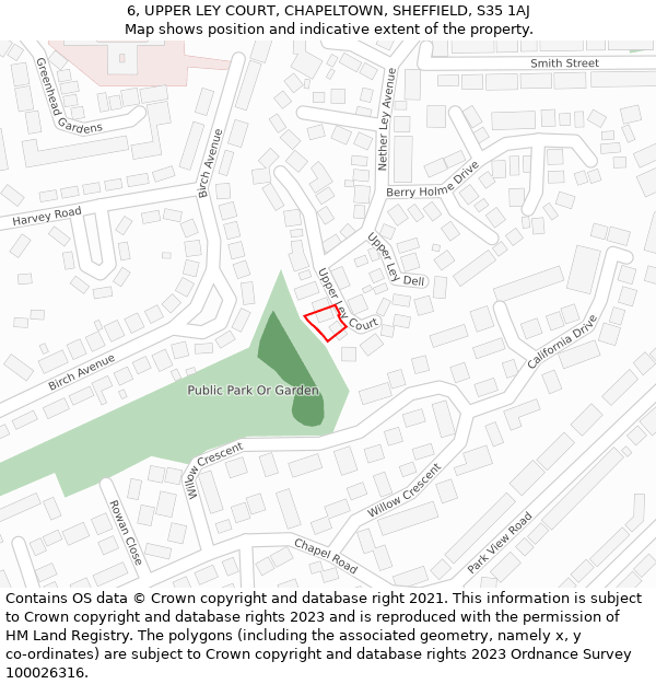 6, UPPER LEY COURT, CHAPELTOWN, SHEFFIELD, S35 1AJ: Location map and indicative extent of plot
