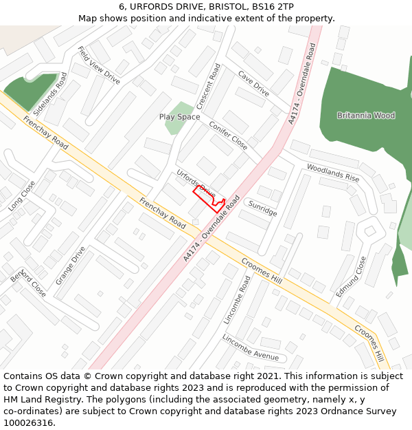 6, URFORDS DRIVE, BRISTOL, BS16 2TP: Location map and indicative extent of plot