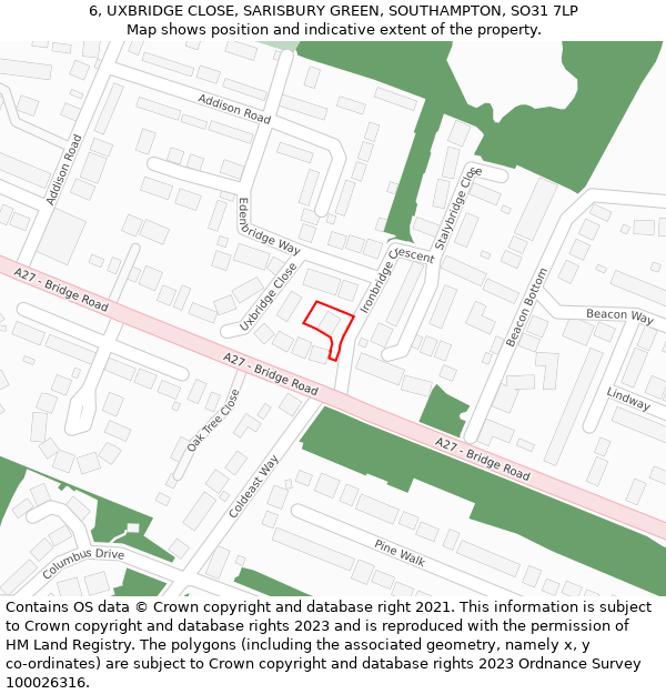 6, UXBRIDGE CLOSE, SARISBURY GREEN, SOUTHAMPTON, SO31 7LP: Location map and indicative extent of plot