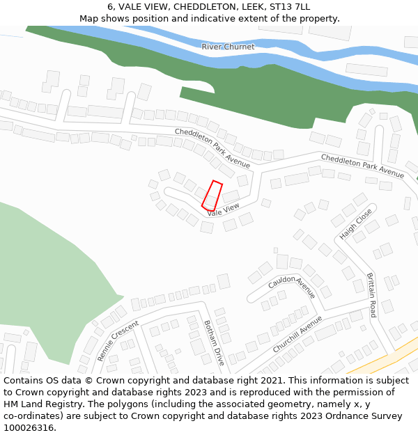 6, VALE VIEW, CHEDDLETON, LEEK, ST13 7LL: Location map and indicative extent of plot