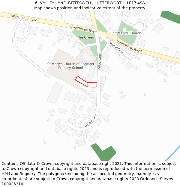 6, VALLEY LANE, BITTESWELL, LUTTERWORTH, LE17 4SA: Location map and indicative extent of plot