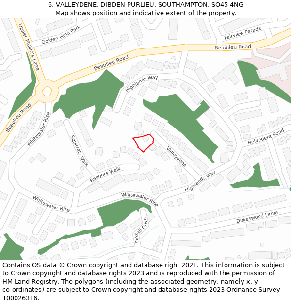 6, VALLEYDENE, DIBDEN PURLIEU, SOUTHAMPTON, SO45 4NG: Location map and indicative extent of plot