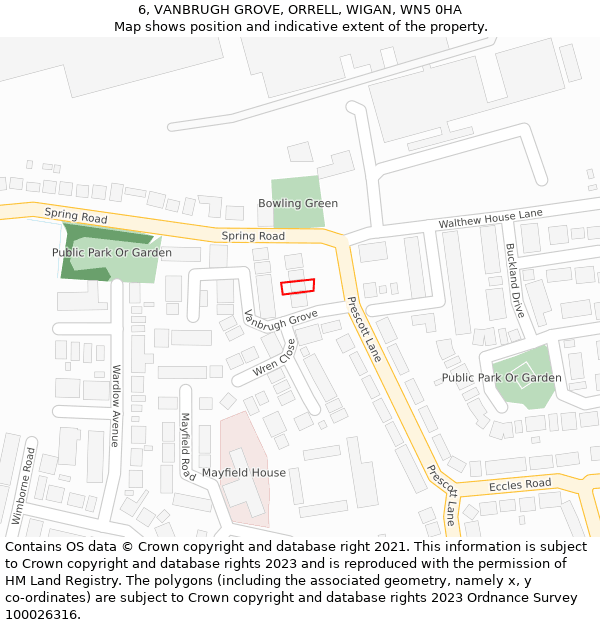 6, VANBRUGH GROVE, ORRELL, WIGAN, WN5 0HA: Location map and indicative extent of plot