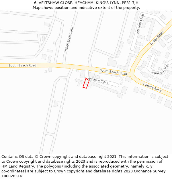 6, VELTSHAW CLOSE, HEACHAM, KING'S LYNN, PE31 7JH: Location map and indicative extent of plot