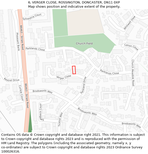 6, VERGER CLOSE, ROSSINGTON, DONCASTER, DN11 0XP: Location map and indicative extent of plot