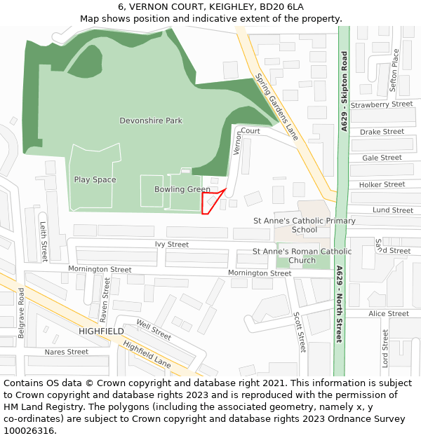 6, VERNON COURT, KEIGHLEY, BD20 6LA: Location map and indicative extent of plot