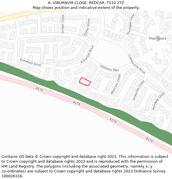 6, VIBURNUM CLOSE, REDCAR, TS10 2TZ: Location map and indicative extent of plot