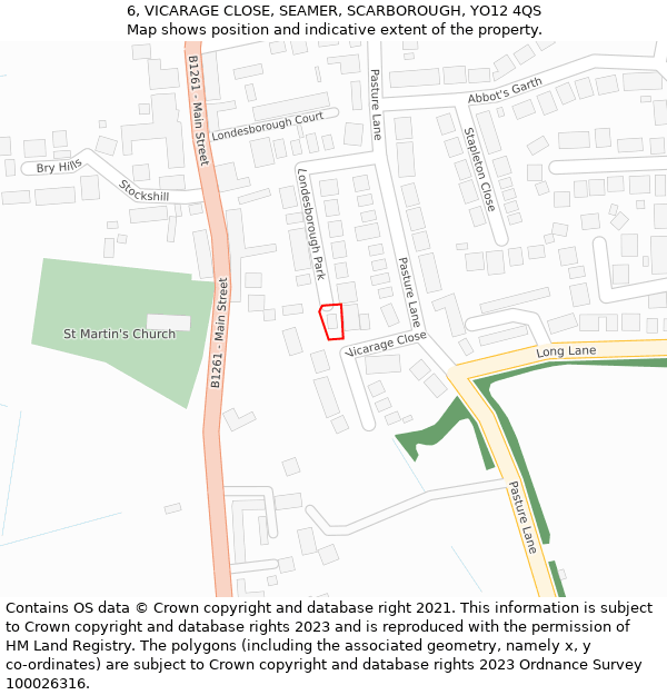 6, VICARAGE CLOSE, SEAMER, SCARBOROUGH, YO12 4QS: Location map and indicative extent of plot