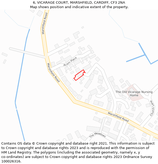 6, VICARAGE COURT, MARSHFIELD, CARDIFF, CF3 2NA: Location map and indicative extent of plot