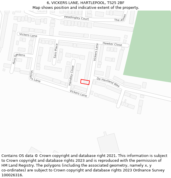 6, VICKERS LANE, HARTLEPOOL, TS25 2BF: Location map and indicative extent of plot