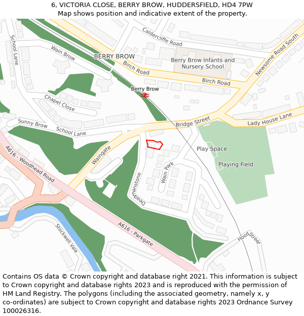 6, VICTORIA CLOSE, BERRY BROW, HUDDERSFIELD, HD4 7PW: Location map and indicative extent of plot