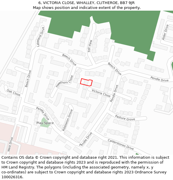 6, VICTORIA CLOSE, WHALLEY, CLITHEROE, BB7 9JR: Location map and indicative extent of plot
