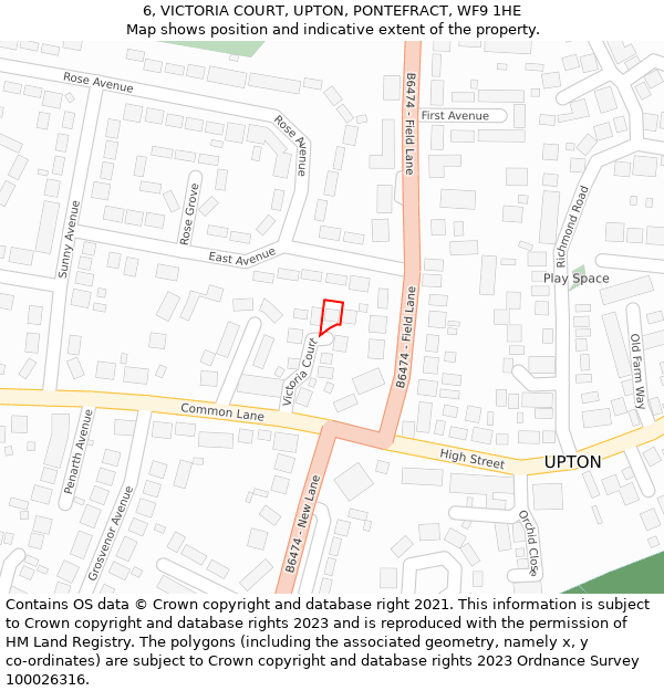 6, VICTORIA COURT, UPTON, PONTEFRACT, WF9 1HE: Location map and indicative extent of plot