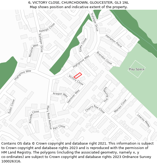 6, VICTORY CLOSE, CHURCHDOWN, GLOUCESTER, GL3 1NL: Location map and indicative extent of plot