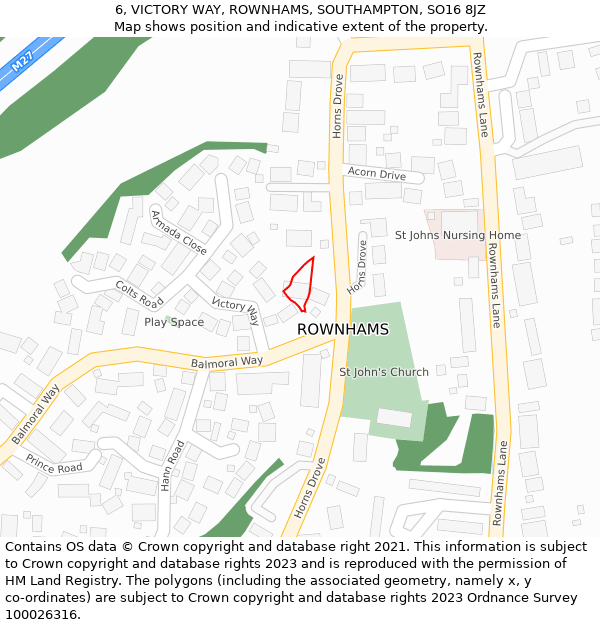 6, VICTORY WAY, ROWNHAMS, SOUTHAMPTON, SO16 8JZ: Location map and indicative extent of plot