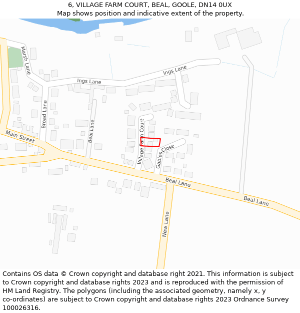 6, VILLAGE FARM COURT, BEAL, GOOLE, DN14 0UX: Location map and indicative extent of plot