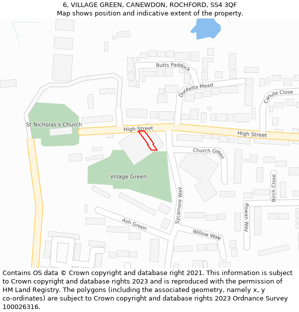 6, VILLAGE GREEN, CANEWDON, ROCHFORD, SS4 3QF: Location map and indicative extent of plot