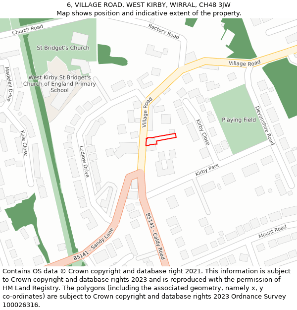 6, VILLAGE ROAD, WEST KIRBY, WIRRAL, CH48 3JW: Location map and indicative extent of plot