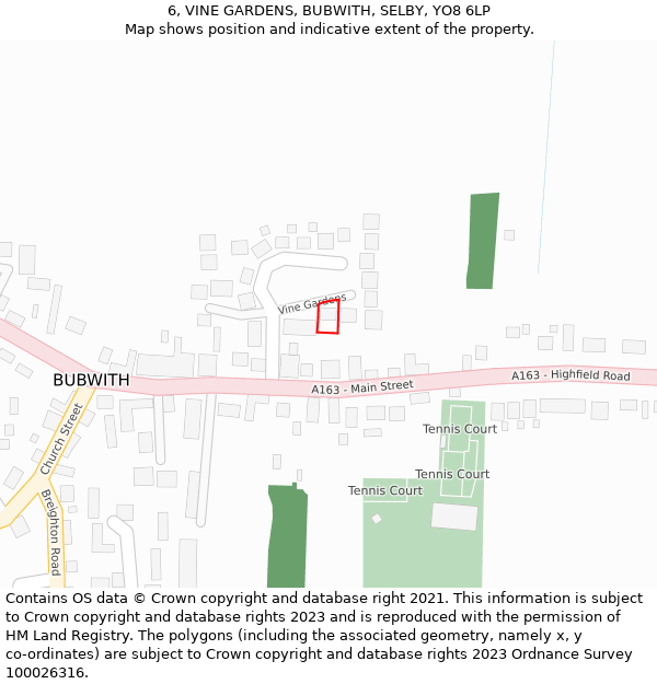 6, VINE GARDENS, BUBWITH, SELBY, YO8 6LP: Location map and indicative extent of plot